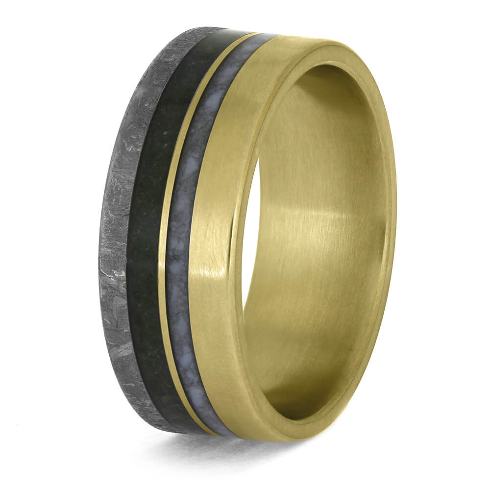 Men's Wedding Band with Meteorite in Yellow Gold