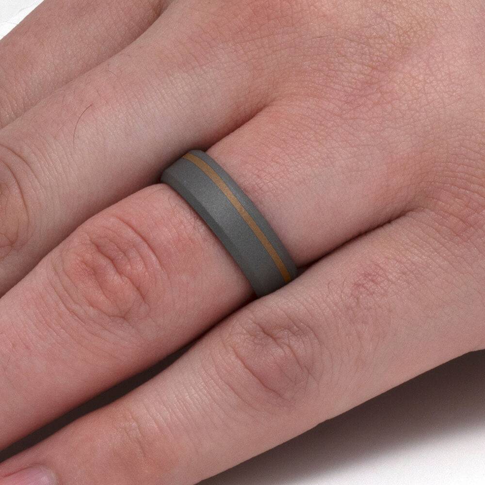 Sandblasted Titanium and Gold Ring