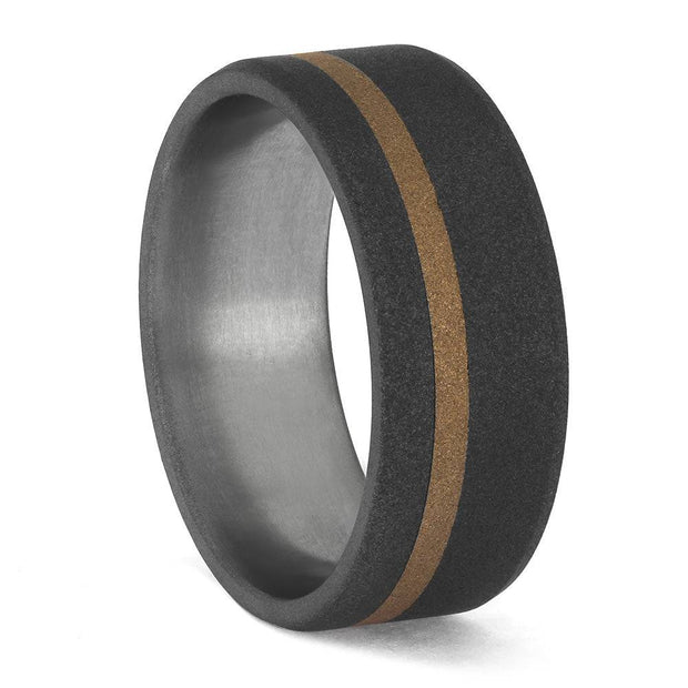 Sandblasted Titanium Wedding Band with Rose Gold