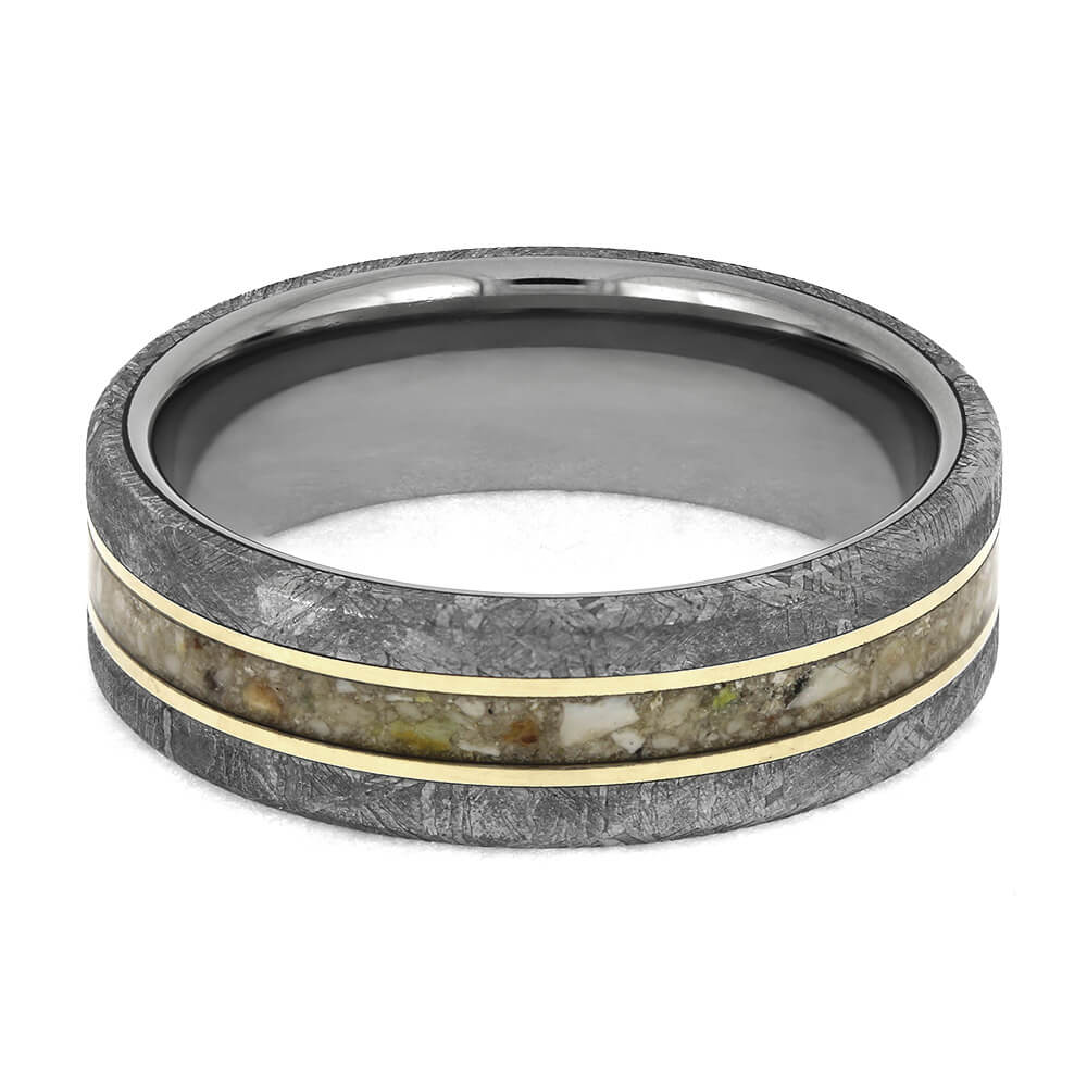Titanium Ring with Ashes and Meteorite