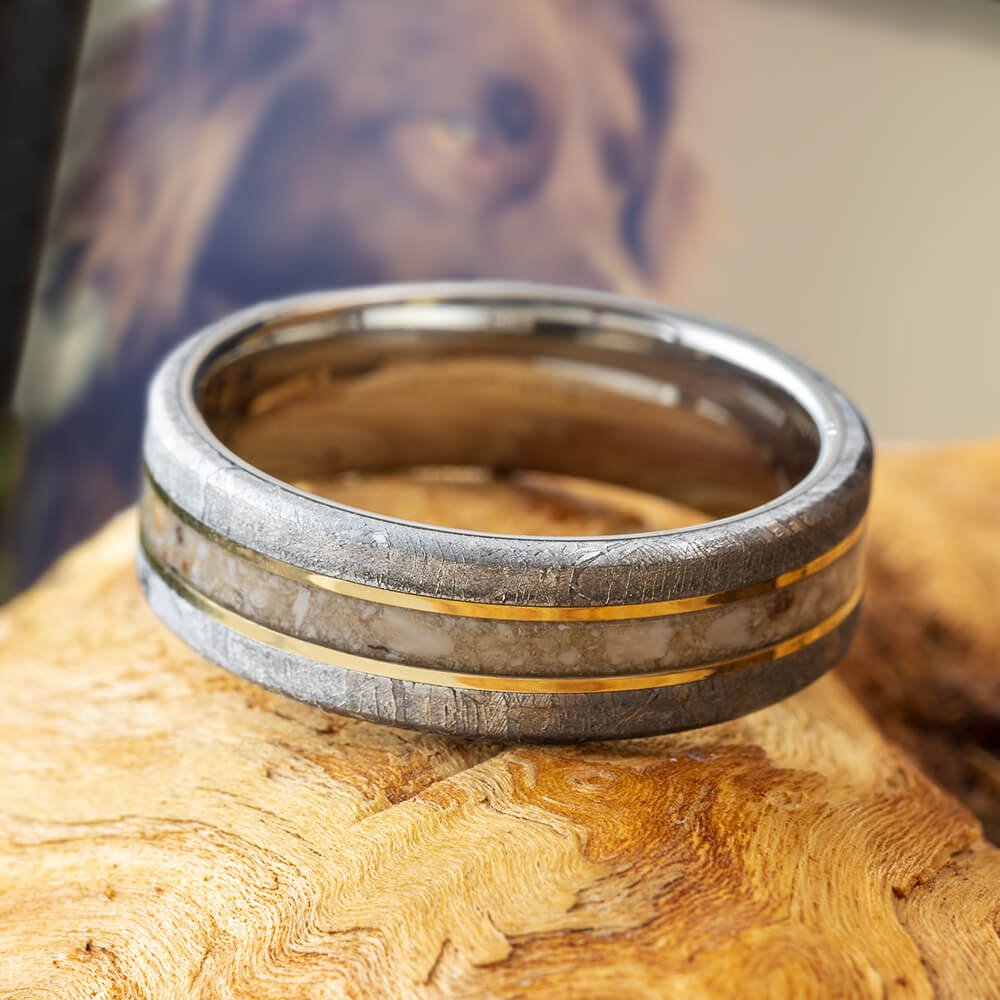 Memorial Ring with Meteorite and Gold