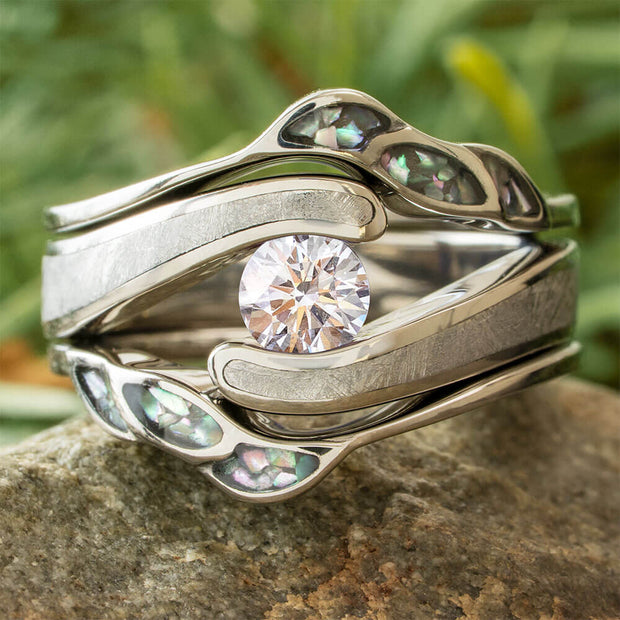 Unique Bridal Set with Pearl and Meteorite