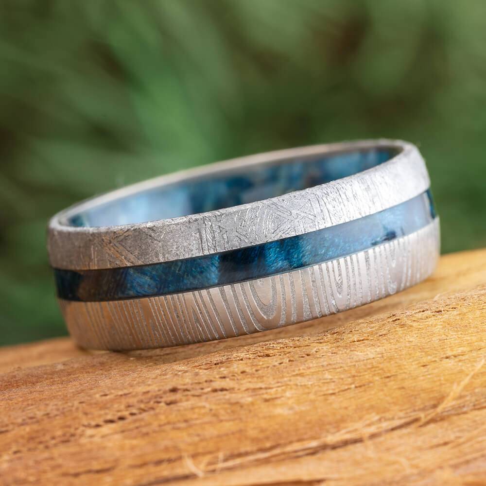Meteorite and Damascus Steel Wedding Band
