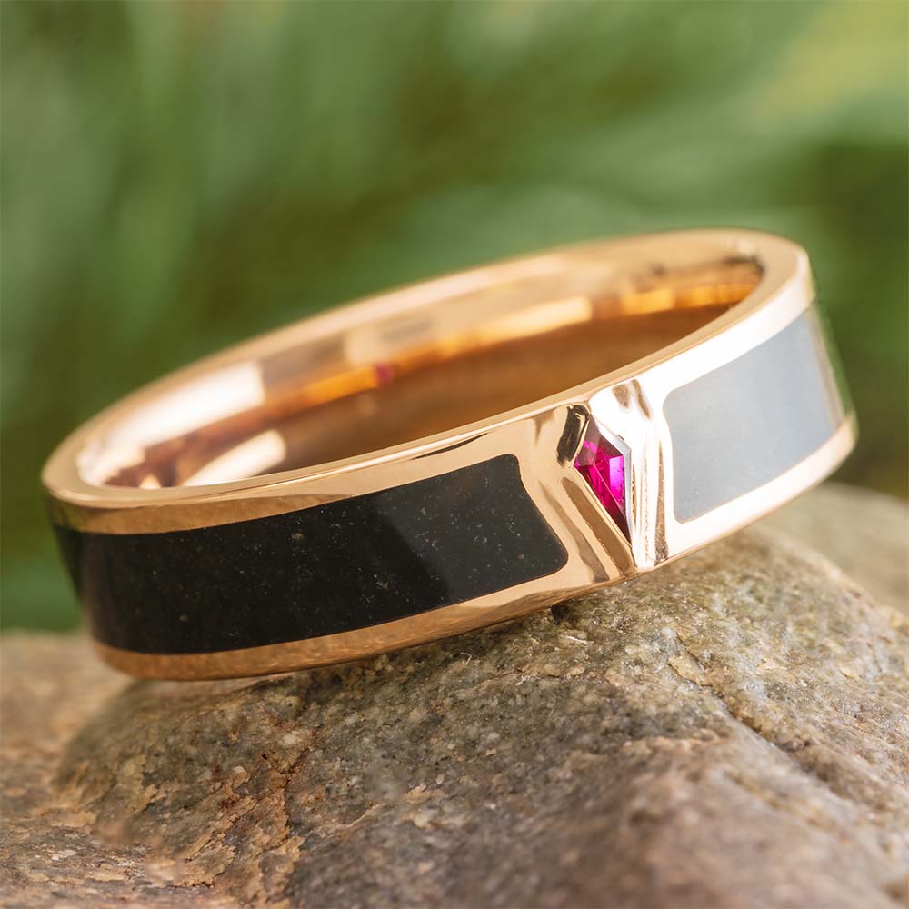 Rose Gold Wedding Band with Black Jade and Ruby Unknown Send