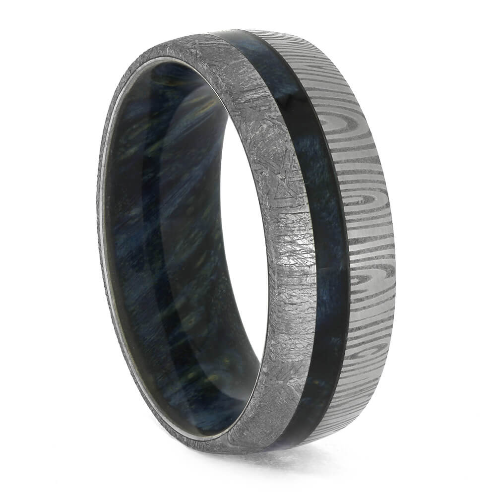 Steel Ring for Men with Blue Wood
