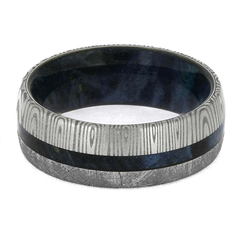 Men's Meteorite and Blue Wood Ring