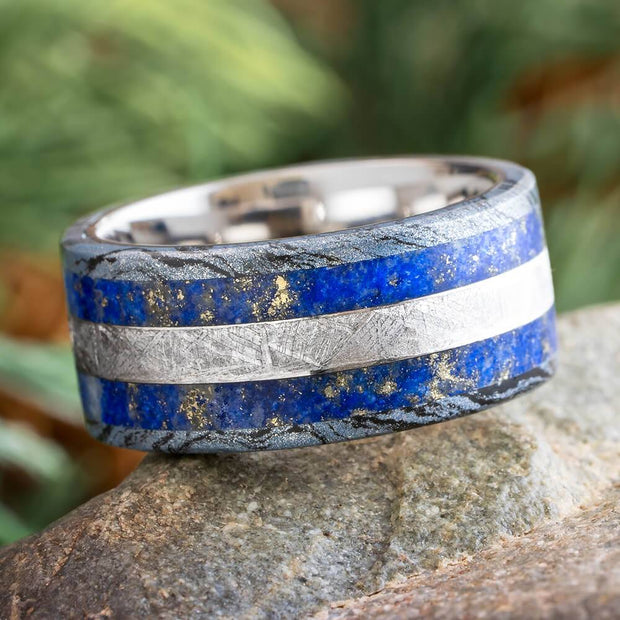 Meteorite and Lapis Wedding Band