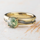 Meteorite Engagement Ring with Moss Agate