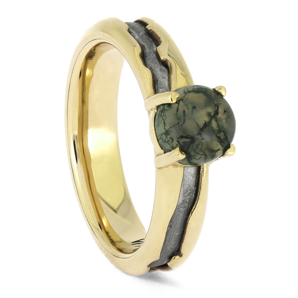 Moss Agate Solitaire in Yellow Gold