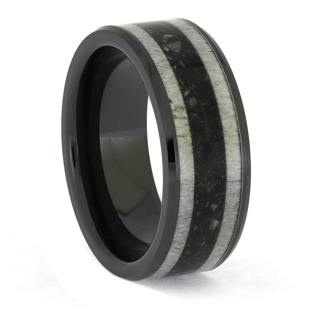 Antler Memorial Ring in Black Ceramic