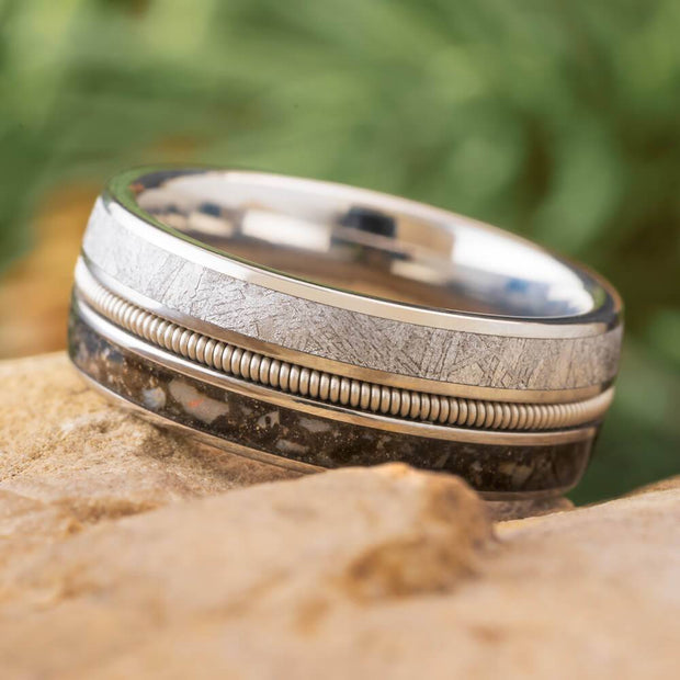 Gibeon Meteorite and Dinosaur Bone Ring