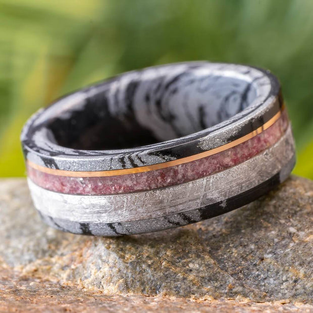 Birthstone Ring with Meteorite and Mokume Gane