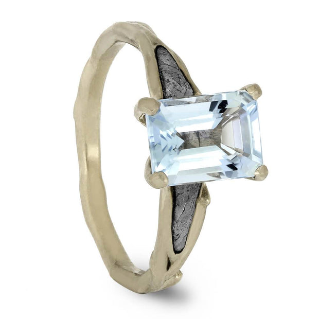 Meteorite Ring with Aquamarine Stone