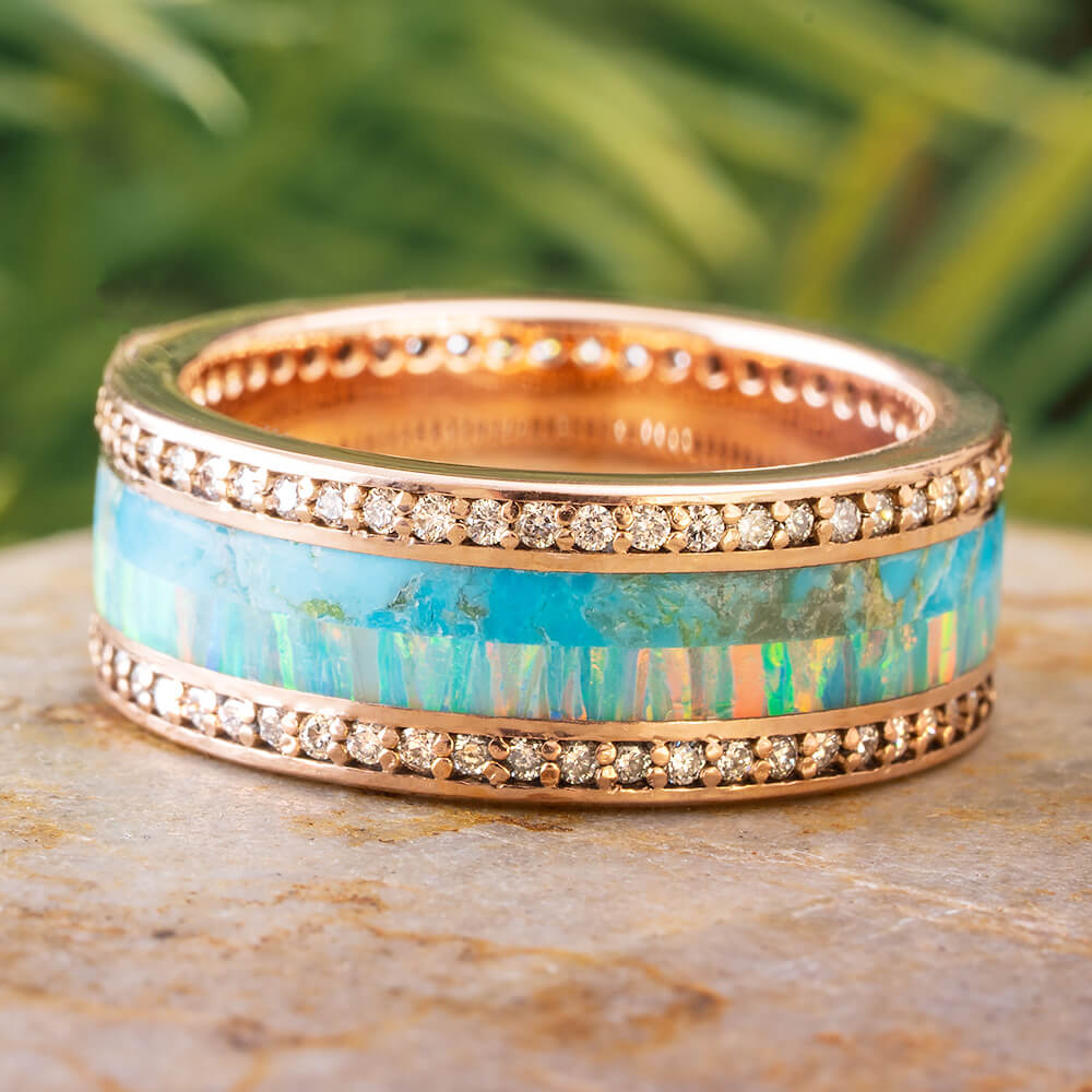Rose Gold Eternity Band with Opal and Turquoise