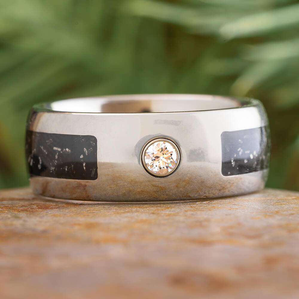 Gemstone Wedding Band with Meteorite