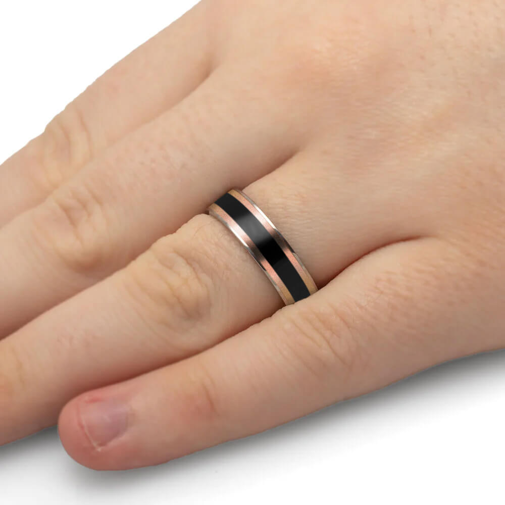 Wooden Wedding Band with Gold Pinstripes