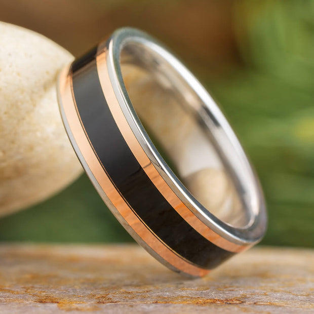 Blackwood Wedding Band with Rose Gold Pinstripes