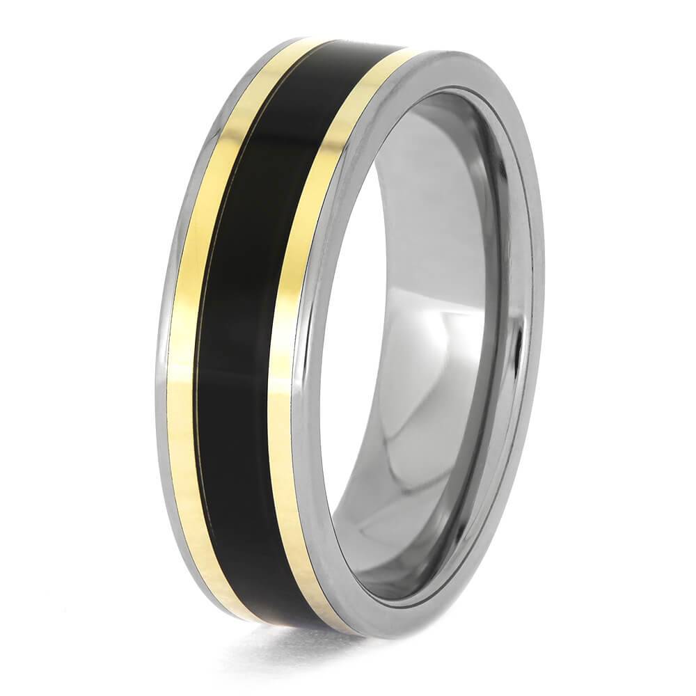 Handmade Wedding Band with Black Wood