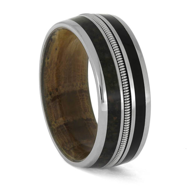 Vinyl Record and Dinosaur Bone Ring with Guitar String