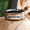 Orange Memorial Ring with Enamel and Black Ceramic featuring triple inlays of orange enamel, titanium pinstripe, and ash-infused center on a polished black ceramic band.