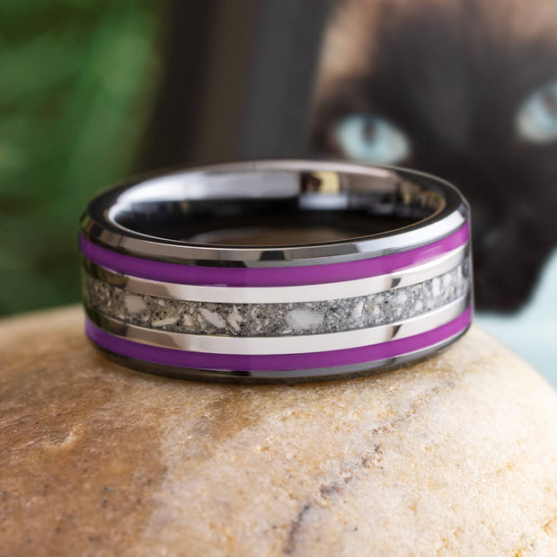 Purple Memorial Ring in Black Ceramic