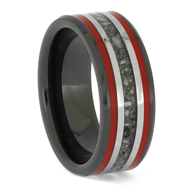 Unique Memorial Ring with Red Enamel