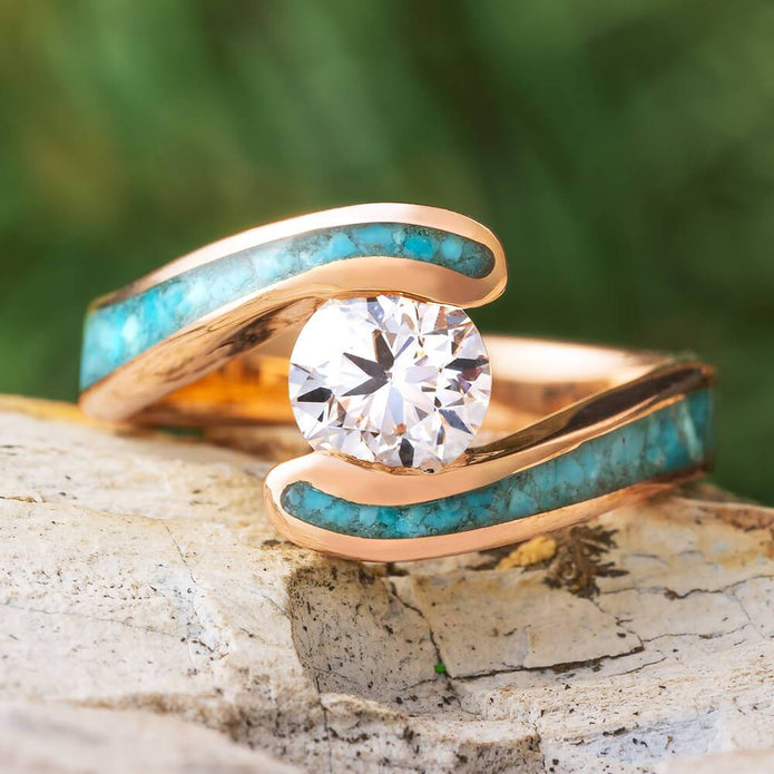 Diamond and Turquoise Engagement Ring Jewelry By Johan