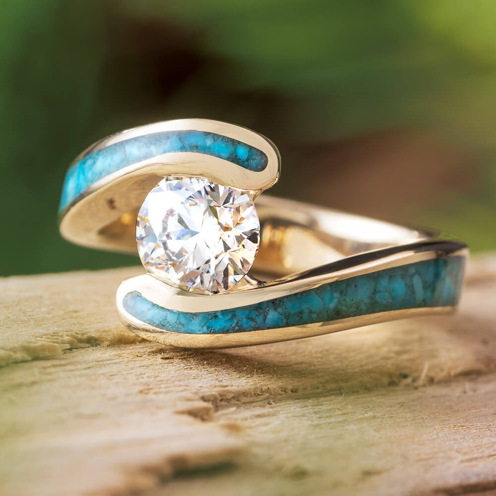 Custom Turquoise Diamond Engagement Ring