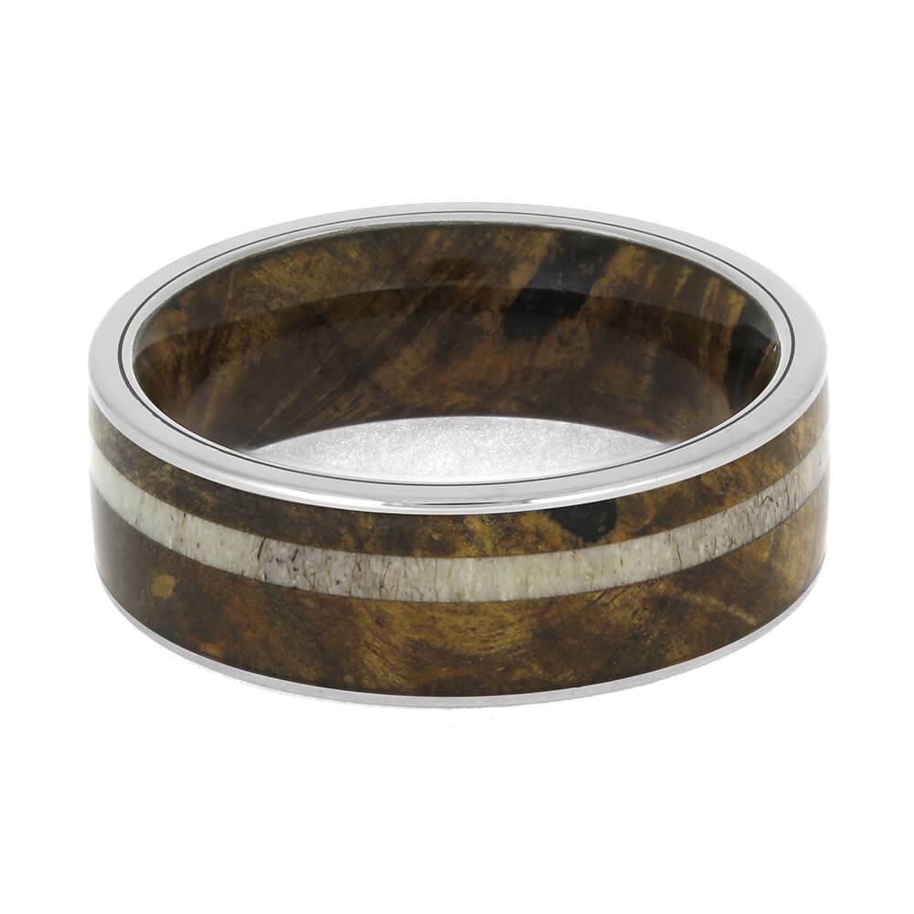 Buckeye Burl Wedding Band in Titanium