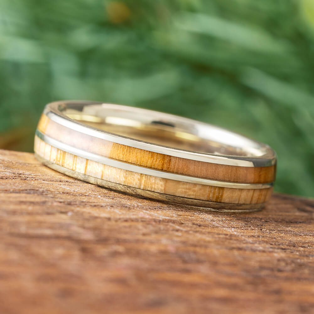 White Gold and Wood Wedding Band