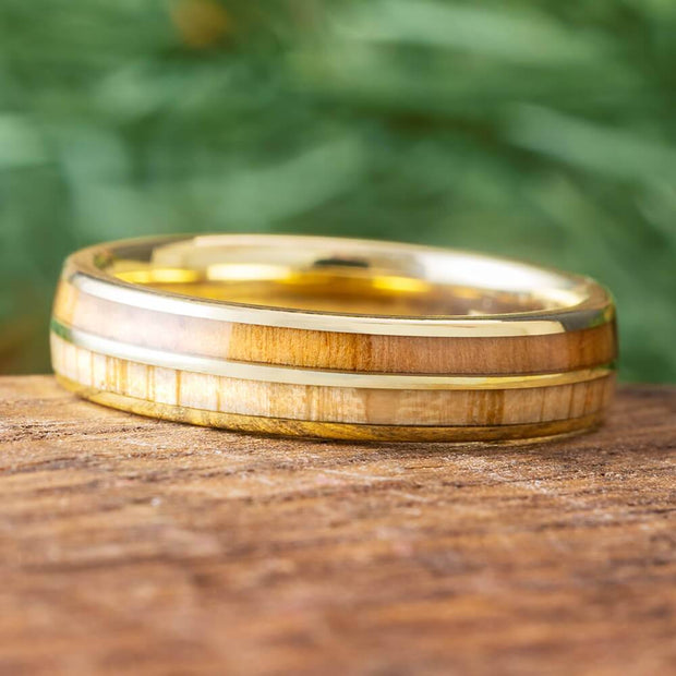 Wedding Band with Double Wood Inlay