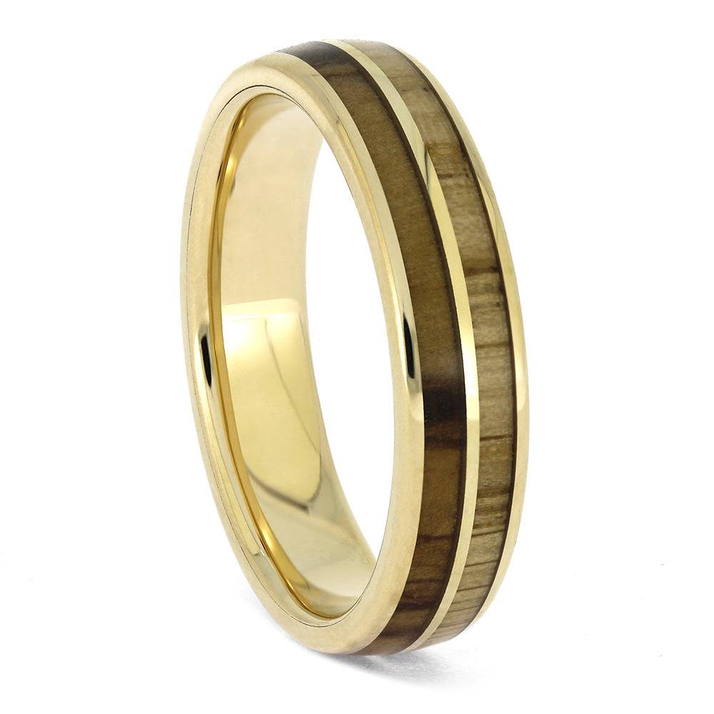 Yellow Gold Wedding Band with Wood Inlay