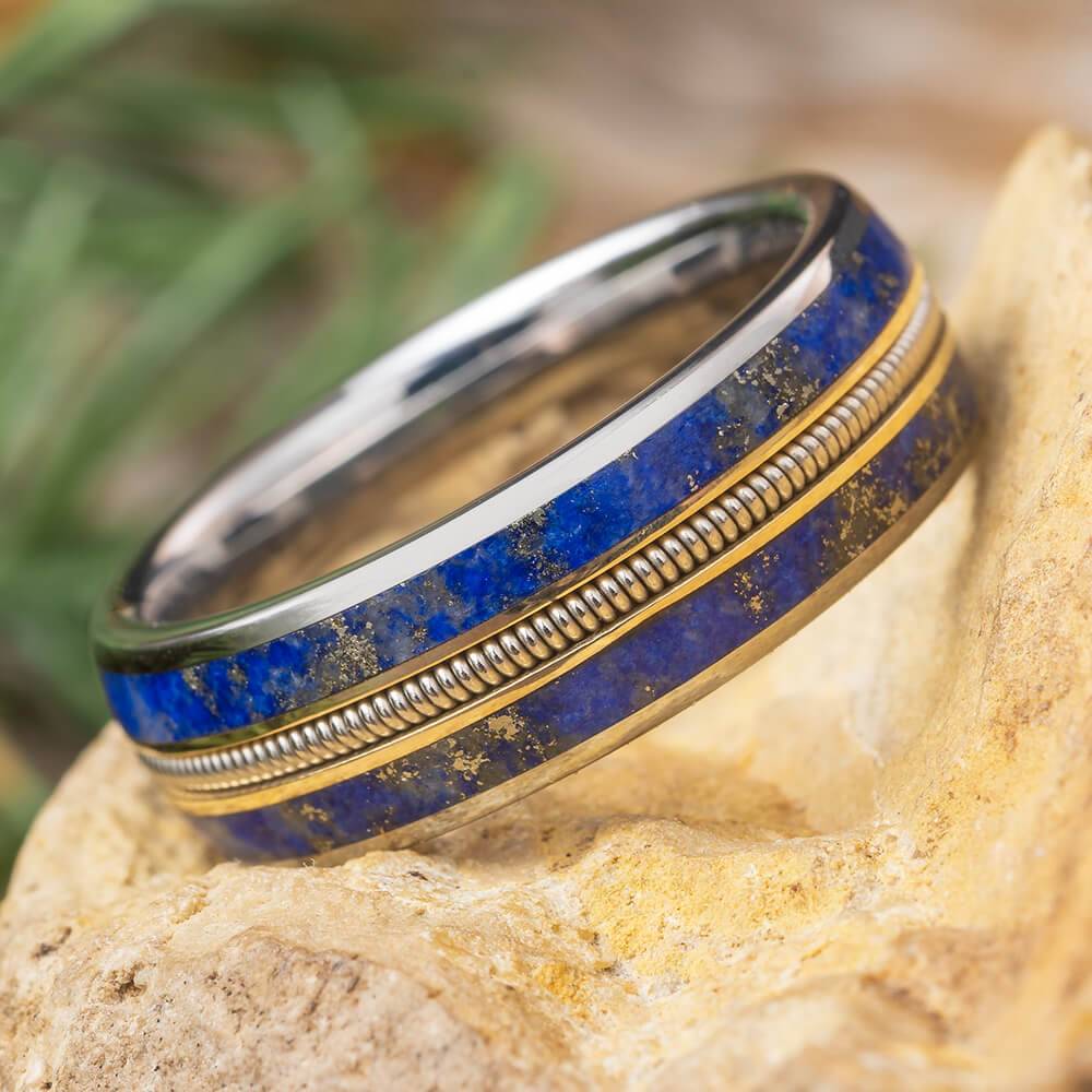 Lapis Lazuli and Guitar String Wedding Band