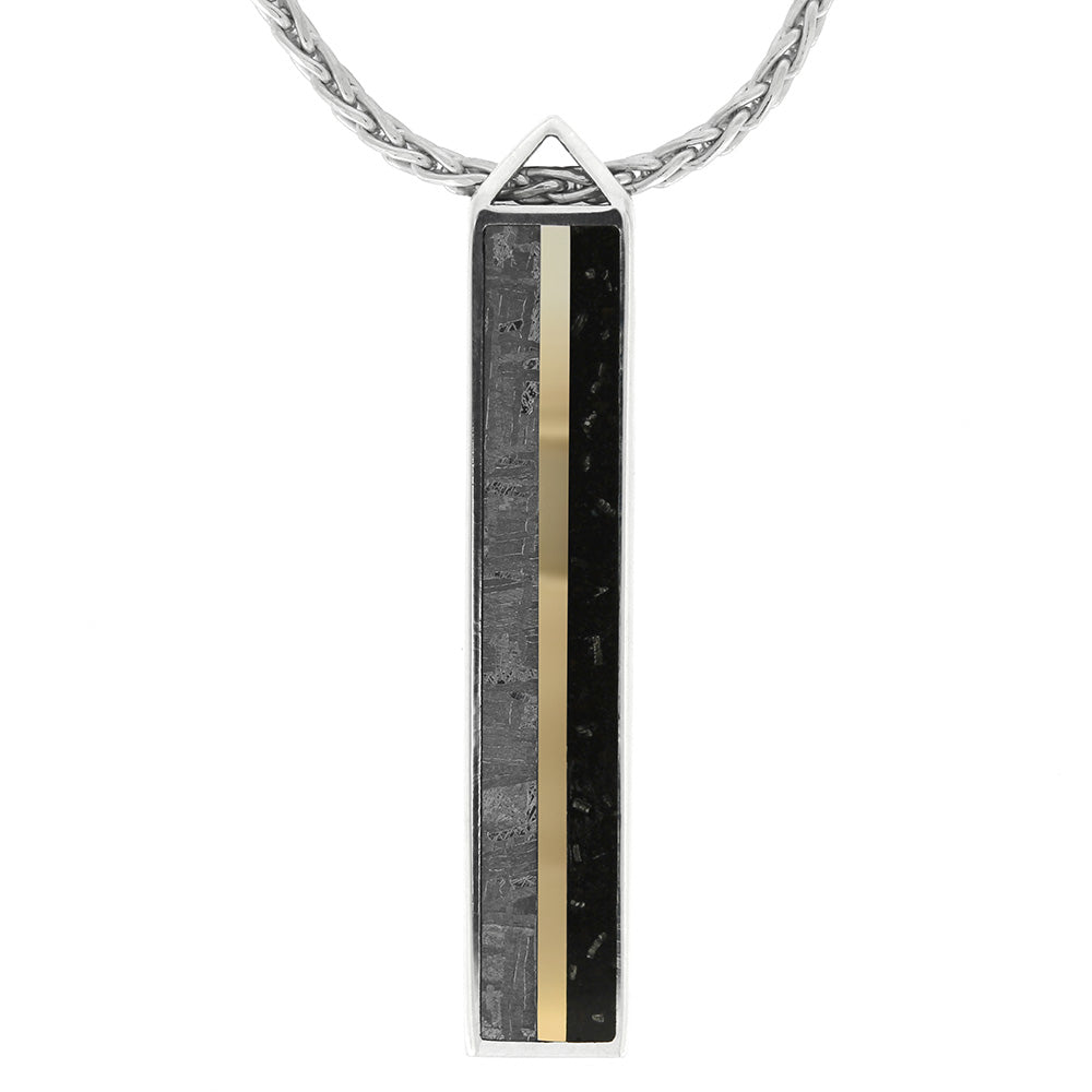 Unique Meteorite Necklace with Gold Pinstripe