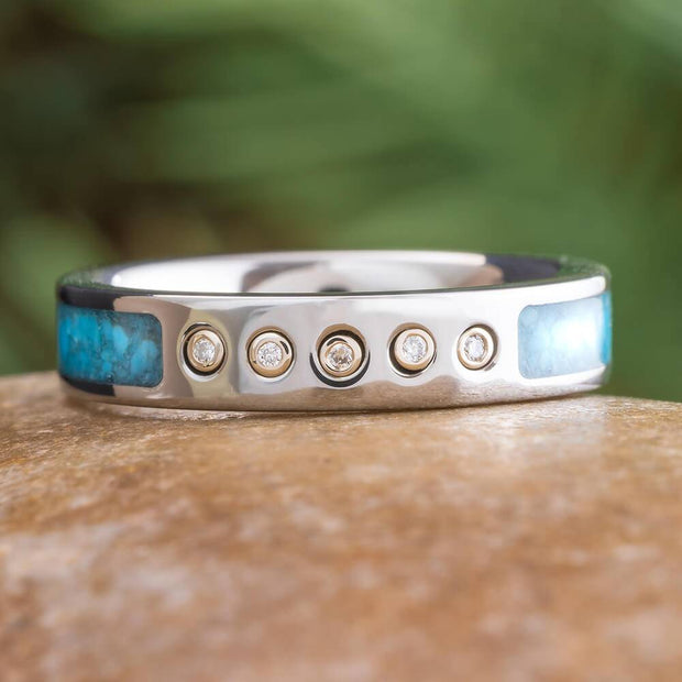 Turquoise and Diamond Wedding Band