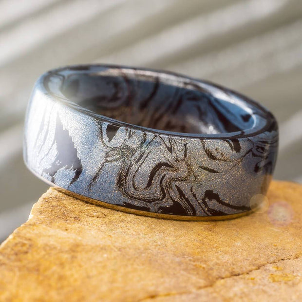 Mokume Gane Wedding Band with Titanium Edge