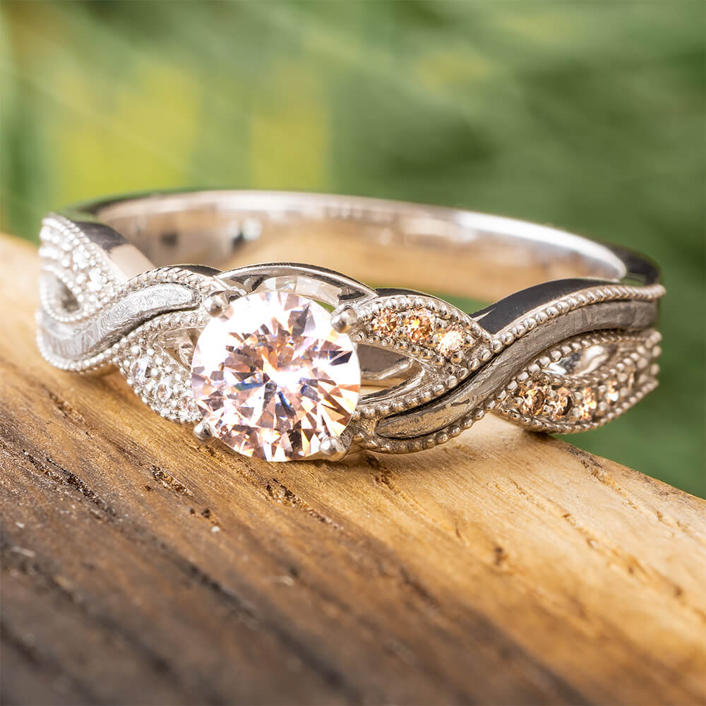Platinum and Meteorite Engagement Ring