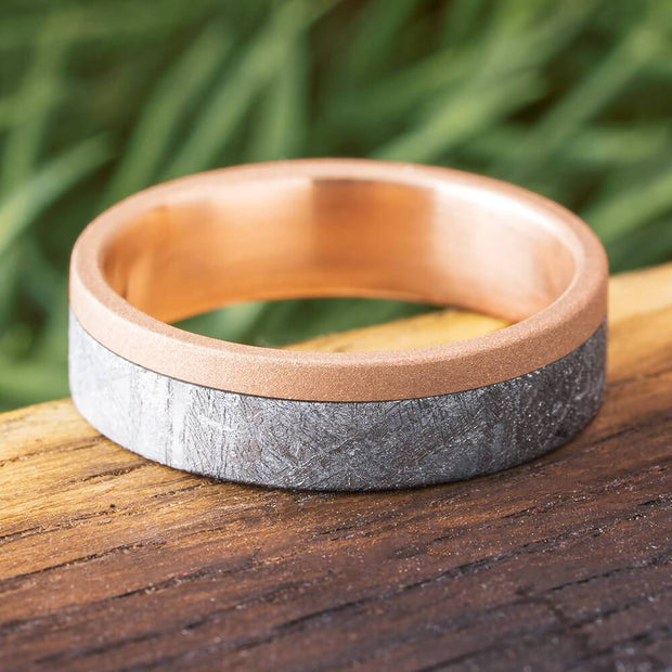 Men's Rose Gold Ring with Meteorite