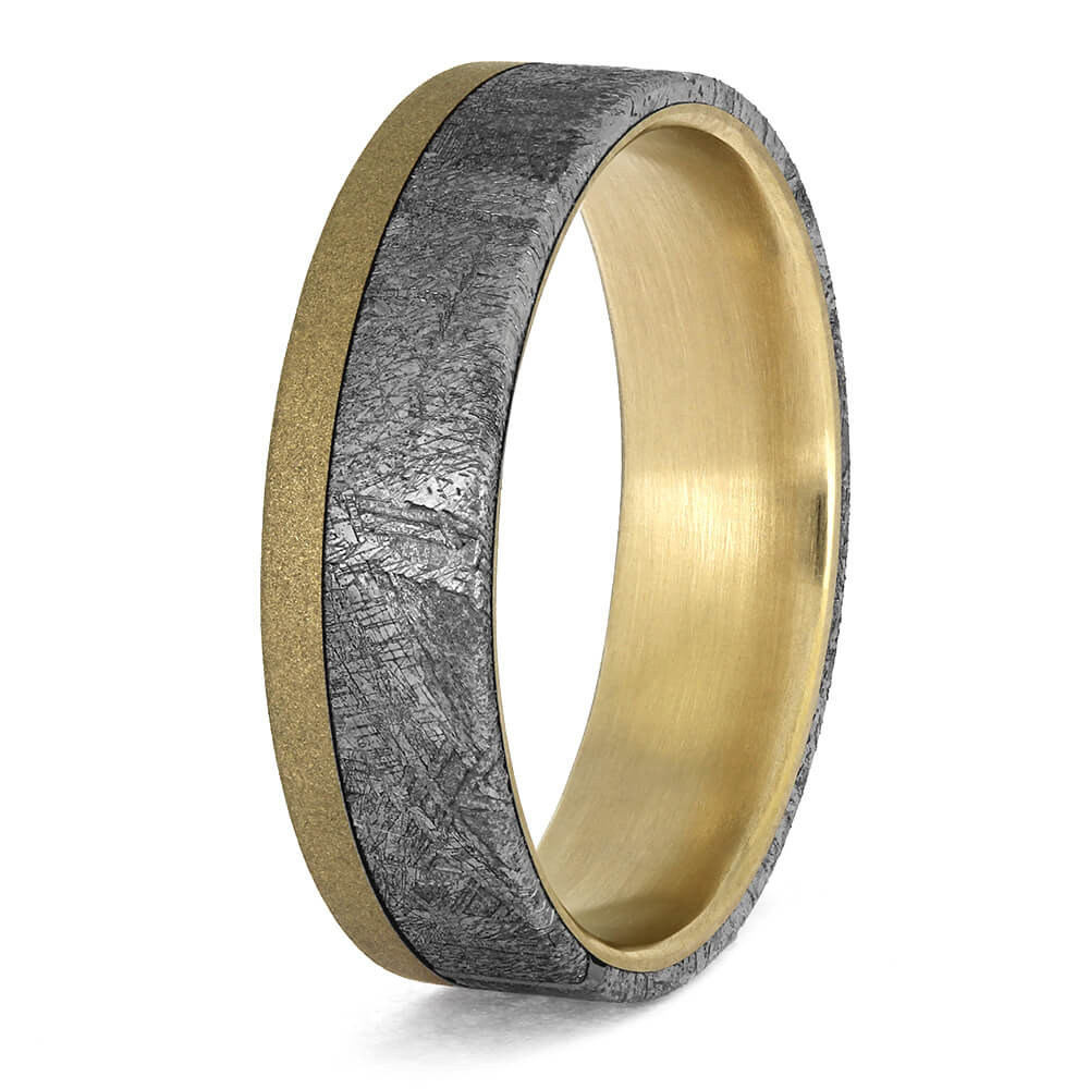 Wedding Band with Sandblasted Gold with Meteorite