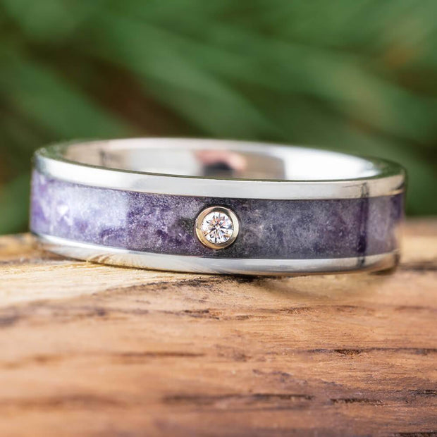 Birthstone Ring in Titanium with Moissanite