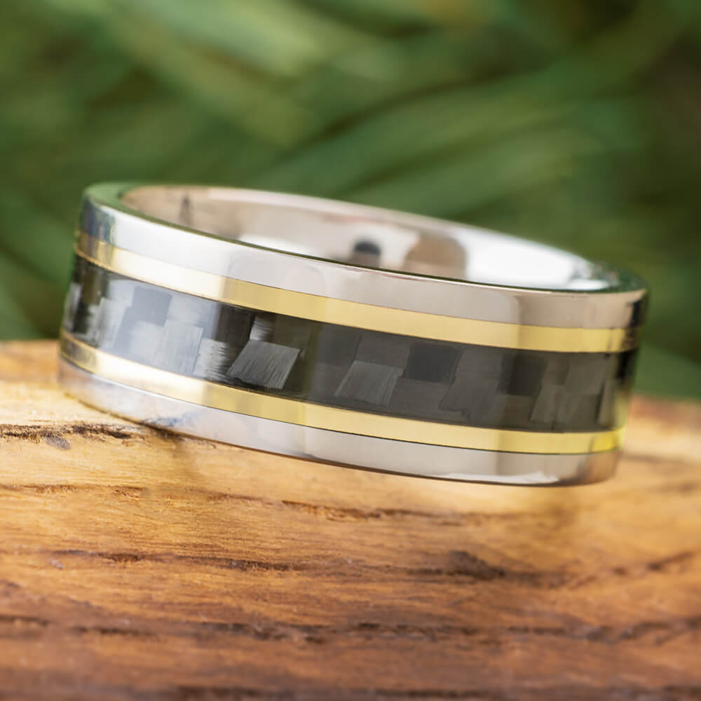 Gold and Carbon Fiber Wedding Band