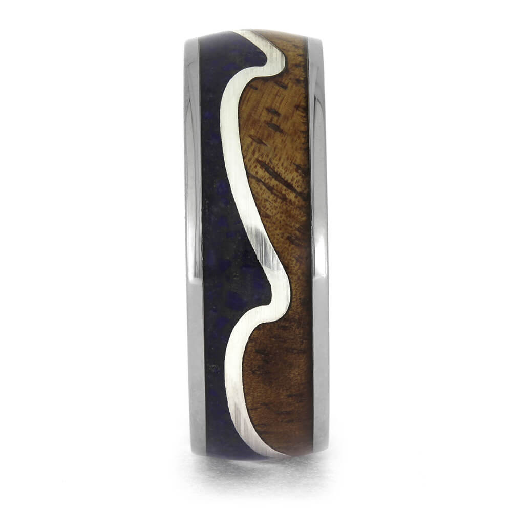 Handmade Wavy Wedding Band with Wood Inlay