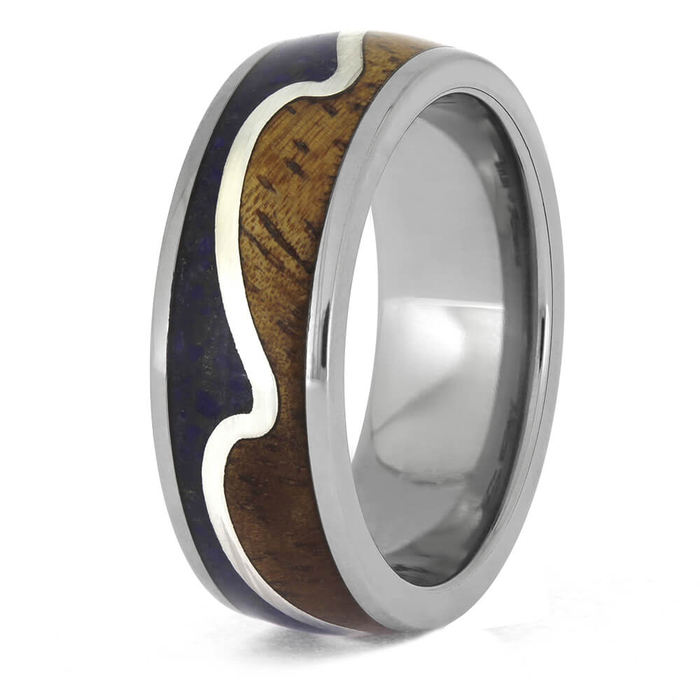 Handmade Lapis and Wood Wedding Band