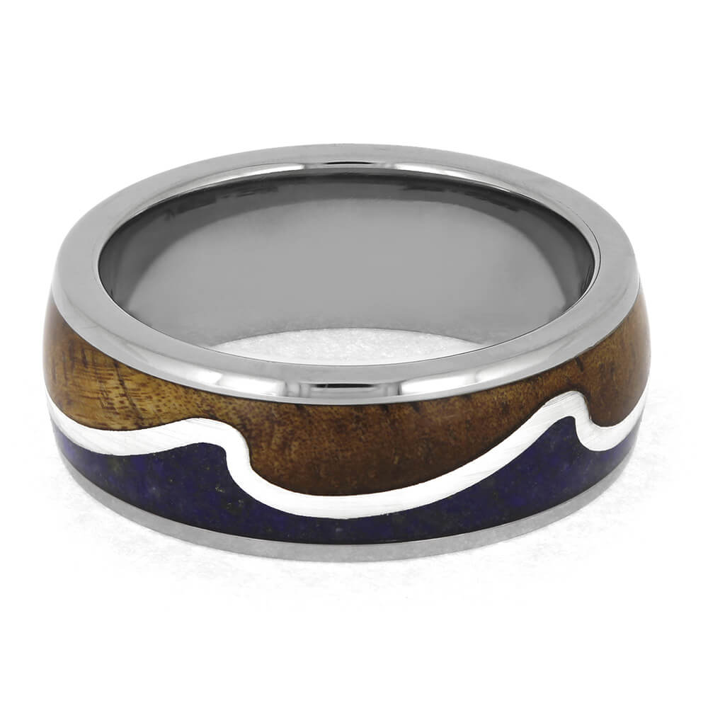 Lapis and Koa Wood Ring with Wavy Profile