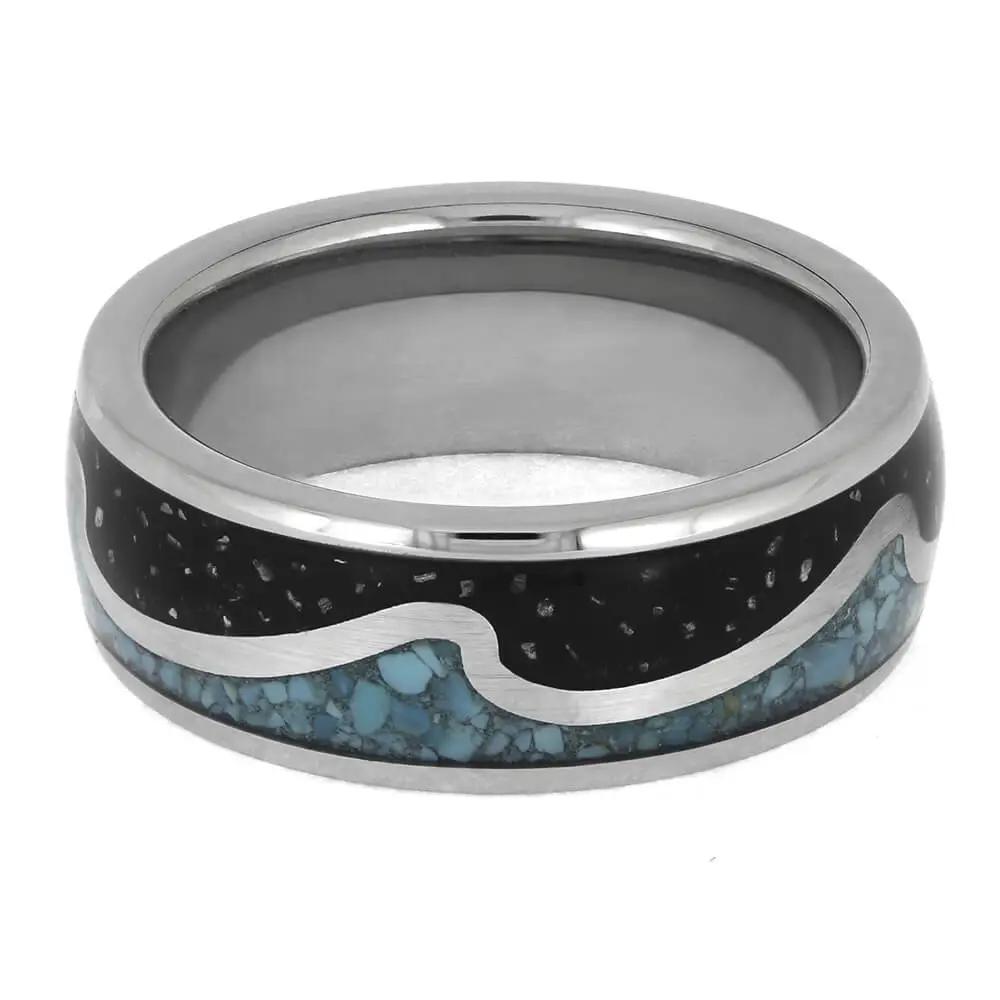 Turquoise and Meteorite Stardust Wedding Band