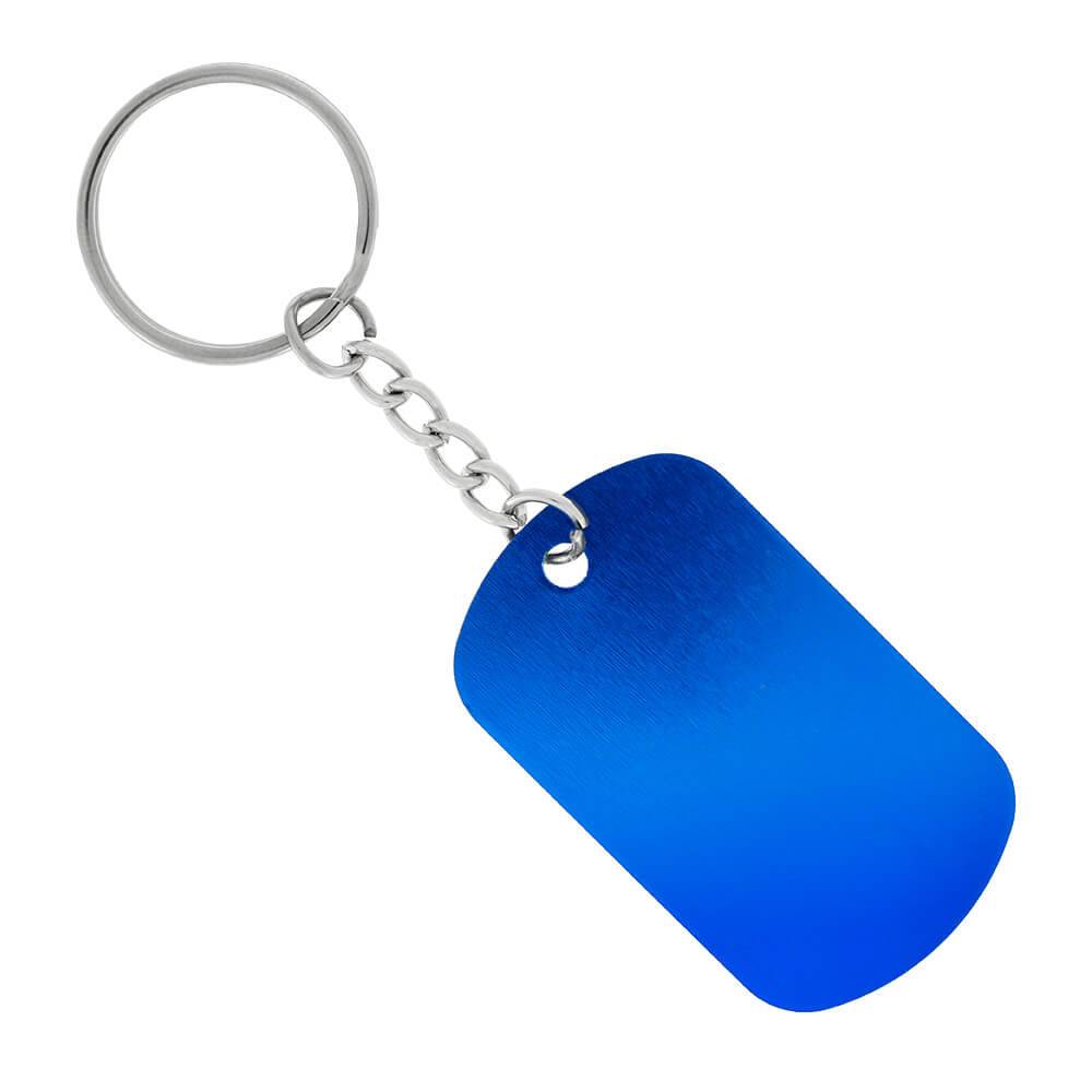 Blue dog tag keychain with metal chain