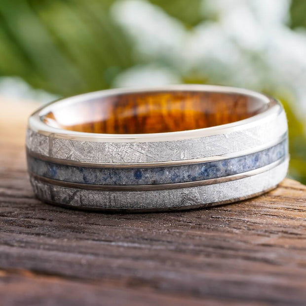 Sapphire and Meteorite Ring for Men