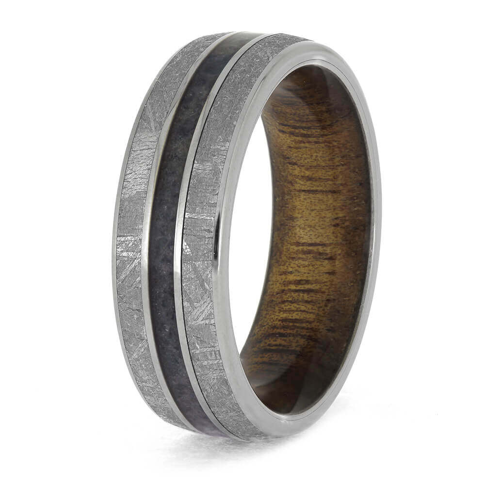 Men's Ring with Meteorite and Wood Sleeve