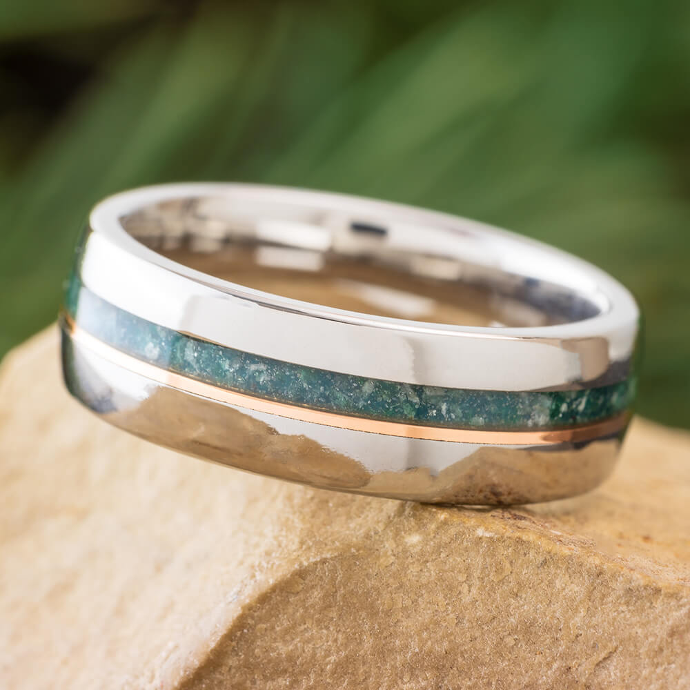 Emerald and Rose Gold Wedding Band
