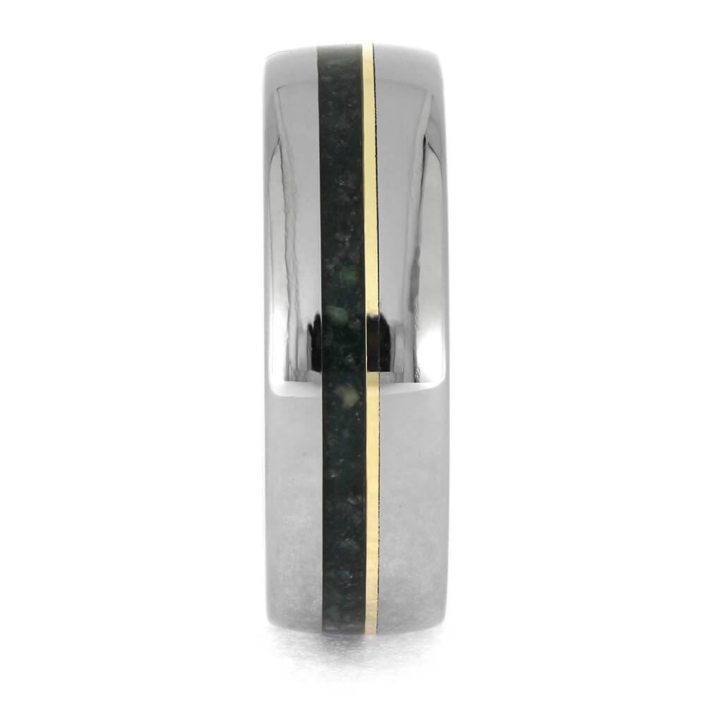 Emerald Wedding Band with Gold Pinstripe